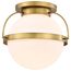 Lakeshore 1 Light Large Flush Natural Brass Finish White Opal Glass