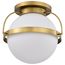 Lakeshore 1 Light Large Flush Natural Brass Finish White Opal Glass