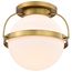 Lakeshore 1 Light Large Flush Natural Brass Finish White Opal Glass