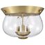 Boliver 3 Light Flush Mount Vintage Brass Finish Clear Seeded Glass
