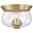 Boliver 3 Light Flush Mount Vintage Brass Finish Clear Seeded Glass