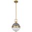 Everton 1 Light Pendant 10 Inches Matte Gray & Brass Finish Etched Opal Glass
