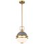 Everton 1 Light Pendant 10 Inches Matte Gray & Brass Finish Etched Opal Glass