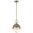 Everton 1 Light Pendant 10 Inches Matte Gray & Brass Finish Etched Opal Glass