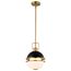 Everton 1 Light Pendant 10 Inches Matte Black & Brass Finish Etched Opal Glass