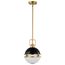 Everton 1 Light Pendant 10 Inches Matte Black & Brass Finish Etched Opal Glass