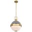 Everton 2 Light Pendant 14 Inches Matte Gray and Brass Finish Etched Opal Glass