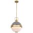 Everton 2 Light Pendant 14 Inches Matte Gray and Brass Finish Etched Opal Glass