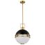 Everton 2 Light Pendant 14 Inches Matte Black & Brass Finish Etched Opal Glass