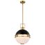 Everton 2 Light Pendant 14 Inches Matte Black & Brass Finish Etched Opal Glass