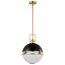 Everton 2 Light Pendant 14 Inches Matte Black & Brass Finish Etched Opal Glass