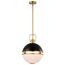 Everton 2 Light Pendant 14 Inches Matte Black & Brass Finish Etched Opal Glass