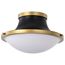 Lafayette 1 Light Flush Mount Fixture 14 Inches Matte Black Finish w/ Natural Brass Accents and White Opal Glass