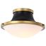 Lafayette 1 Light Flush Mount Fixture 14 Inches Matte Black Finish w/ Natural Brass Accents and White Opal Glass