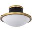 Lafayette 1 Light Flush Mount Fixture 14 Inches Matte Black Finish w/ Natural Brass Accents and White Opal Glass