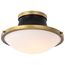 Lafayette 1 Light Flush Mount Fixture 14 Inches Matte Black Finish w/ Natural Brass Accents and White Opal Glass