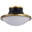 Lafayette 3 Light Flush Mount Fixture 18 Inches Matte Black Finish w/ Natural Brass Accents and White Opal Glass