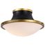 Lafayette 3 Light Flush Mount Fixture 18 Inches Matte Black Finish w/ Natural Brass Accents and White Opal Glass