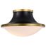 Lafayette 3 Light Flush Mount Fixture 18 Inches Matte Black Finish w/ Natural Brass Accents and White Opal Glass