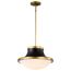Lafayette 3 Light Pendant 18 Inches Matte Black Finish w/ Natural Brass Accents and White Opal Glass