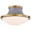 Lafayette 1 Light Flush Mount Fixture 14 Inches Gray Finish w/ Natural Brass Accents and White Opal Glass