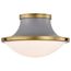 Lafayette 1 Light Flush Mount Fixture 14 Inches Gray Finish w/ Natural Brass Accents and White Opal Glass
