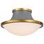 Lafayette 3 Light Flush Mount Fixture 18 Inches Gray Finish w/ Natural Brass Accents and White Opal Glass