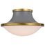 Lafayette 3 Light Flush Mount Fixture 18 Inches Gray Finish w/ Natural Brass Accents and White Opal Glass