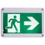 Running Man Green Exit Sign, 120/347V, 2HR backup, Single/Dual Face, Universal Mounting, Wet Location
