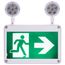 Running Man Green Combo Exit Sign/Emergency Light, 120/347V, 2HR backup, Single/Dual Face, Universal Mounting, Wet Location