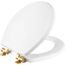 Mayfair Benton Round Enameled Wood Toilet Seat in White with STA-TITE Seat Fastening System and Whisper-Close Brushed Gold Hinge