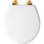 Mayfair Benton Round Enameled Wood Toilet Seat in White with STA-TITE Seat Fastening System and Whisper-Close Brushed Gold Hinge
