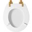 Mayfair Benton Round Enameled Wood Toilet Seat in White with STA-TITE Seat Fastening System and Whisper-Close Brushed Gold Hinge