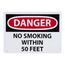 10" High Danger No Smoking Within 50 Feet Aluminum Sign, D124AB