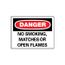 10" High Danger No Smoking Matches or Open Flames Aluminum Sign, D217AB
