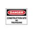 14" High Danger Construction Site No Trespassing Plastic Sign, D248RC