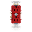 Duplex Receptacle Outlet,  Two Outlets Marked "Controlled", Smooth Face, 15A, 125V Back or Side Wire, NEMA 5-15R, 2-Pole, 3-Wire, Self-Grounding, Red