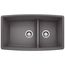 Performa SILGRANIT 33" 60/40 Double Bowl Undermount Kitchen Sink with Low Divide - Cinder, 441474