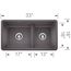 Precis SILGRANIT 33" 60/40 Reversible Double Bowl Undermount Kitchen Sink with Low Divide - Cinder, 442521