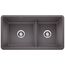 Precis SILGRANIT 33" 60/40 Reversible Double Bowl Undermount Kitchen Sink with Low Divide - Cinder, 442521