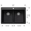Liven SILGRANIT 33" 50/50 Double Bowl Dual Mount Kitchen Sink w/ Low Divide, 443202 (Coal Black)