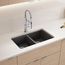 Liven SILGRANIT 33" 50/50 Double Bowl Dual Mount Kitchen Sink w/ Low Divide, 443204 (Cinder)