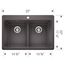 Liven SILGRANIT 33" 50/50 Double Bowl Dual Mount Kitchen Sink w/ Low Divide, 443204 (Cinder)