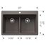Liven SILGRANIT 33" 50/50 Double Bowl Dual Mount Kitchen Sink w/ Low Divide (Volcano Gray)