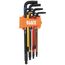9 Piece L-Style Color Coded Extra Long Hex Key Caddy Set, SAE