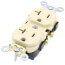 Commercial Grade Duplex Receptacle w/ Self Grounding Clip, 20A, NEMA 5-20R - Ivory (125V)