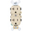 Commercial Grade Duplex Receptacle w/ Self Grounding Clip, 20A, NEMA 5-20R - Ivory (125V)