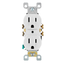 15A, 125V NEMA 5-15R, 2P, 3W, w/ Ears Duplex Receptacle, Straight Blade, Self Grounding, Quickwire Push-In & Side Wired, Steel Strap (White)