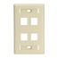 Quickport, Wallplate For LaRGe Connectors w/ ID Windows, Single Gang, 4-port (Ivory)