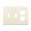 Combination Wallplate, Lt. Almond, Toggle, Toggle, Duplex Receptacle Cutout, 3-Gang, Mid-Size, PJ28LA